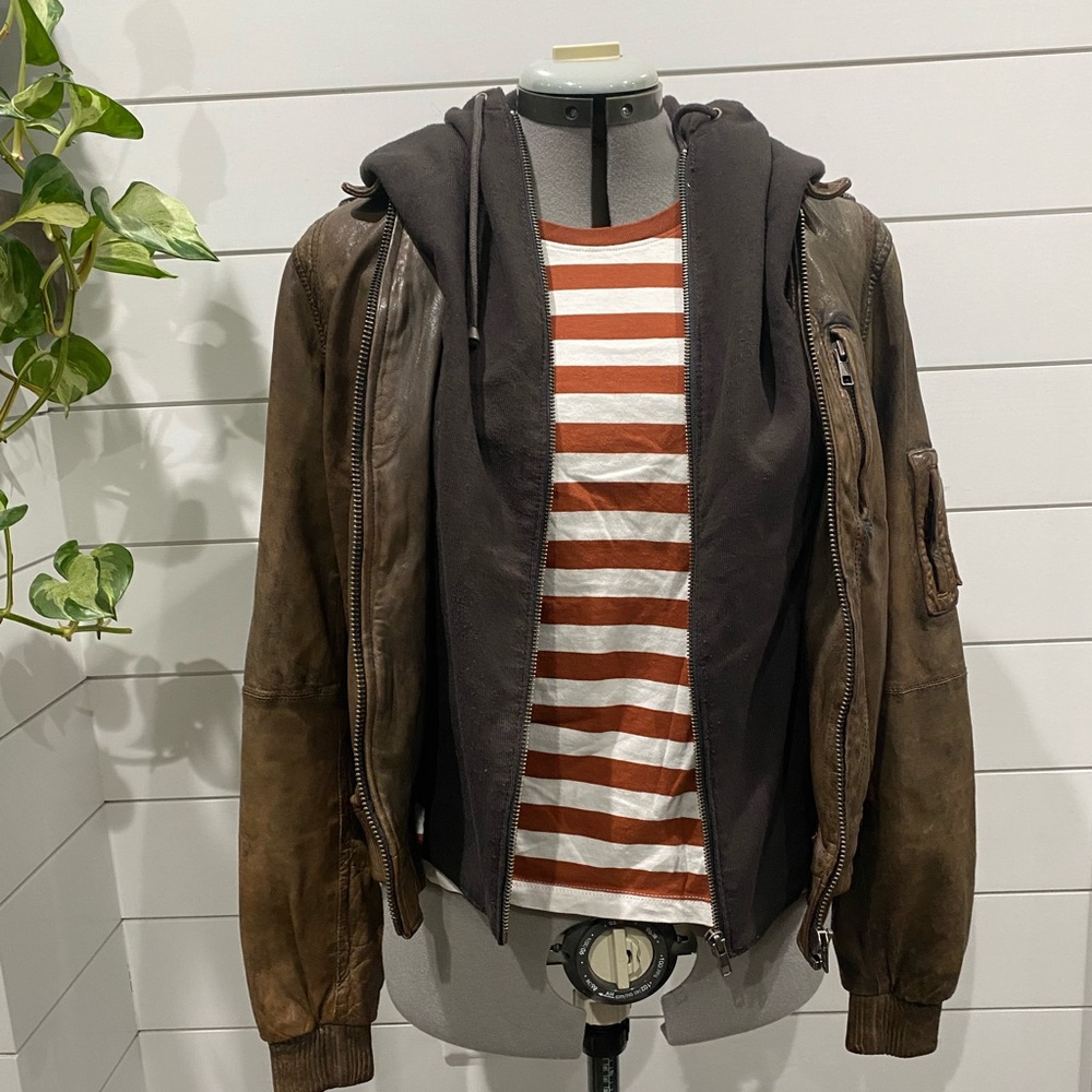 All Saints Clyde Brown Leather Jacket US size 10, UK 14